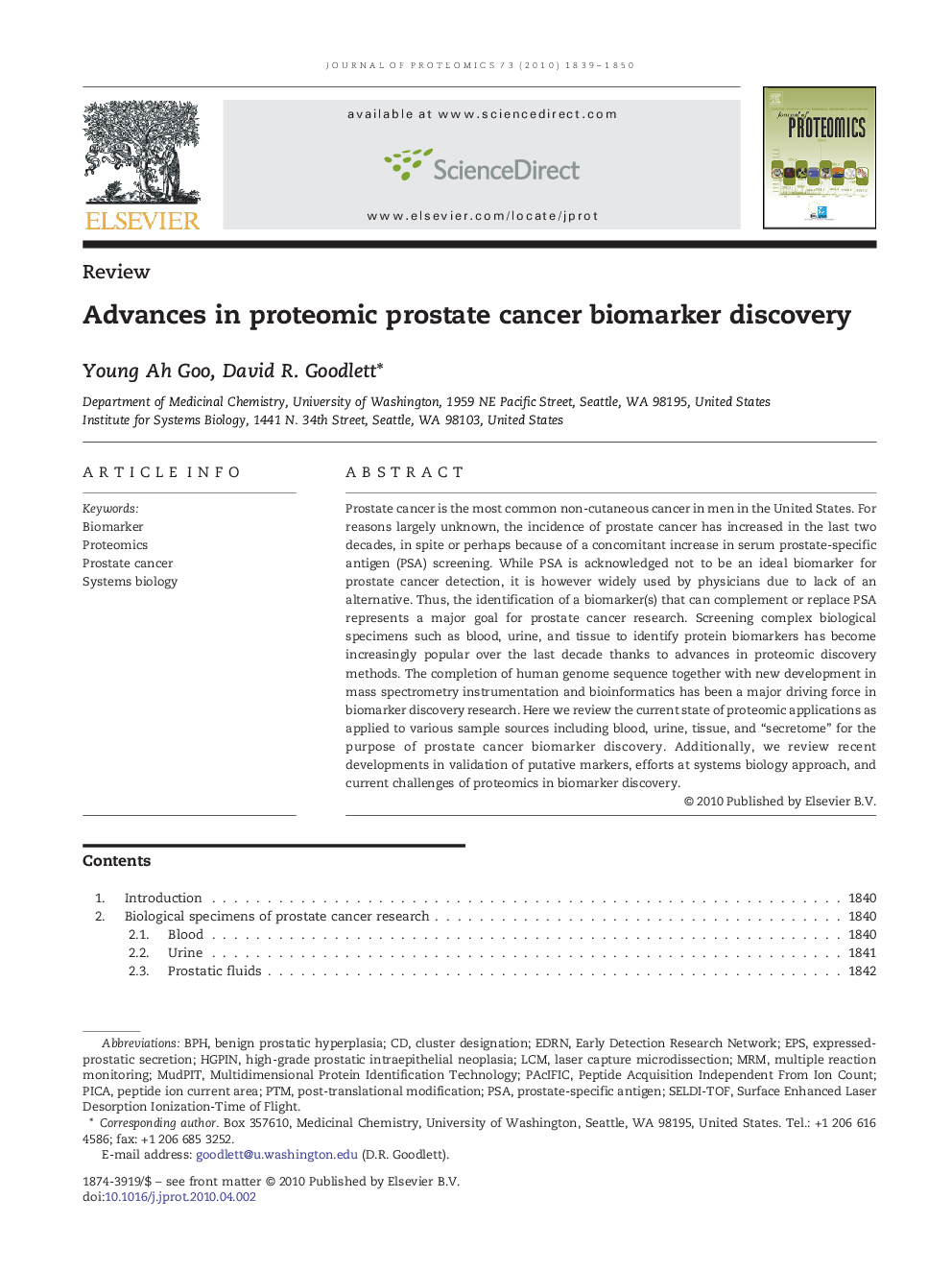 Advances in proteomic prostate cancer biomarker discovery