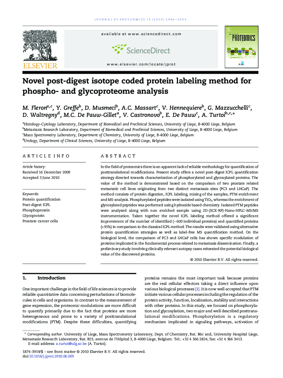 Novel post-digest isotope coded protein labeling method for phospho- and glycoproteome analysis