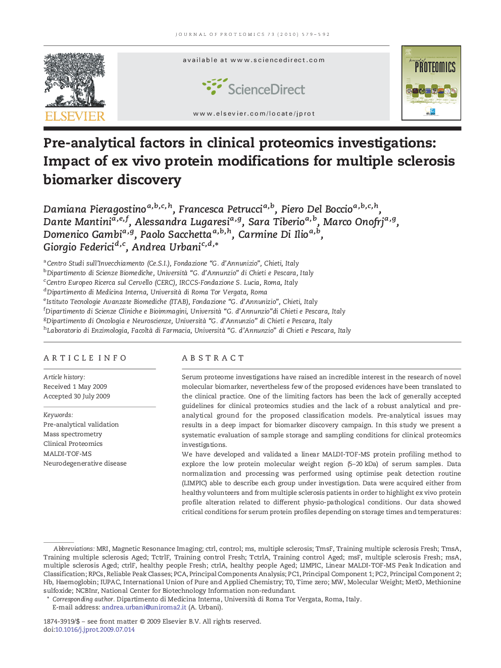 Pre-analytical factors in clinical proteomics investigations: Impact of ex vivo protein modifications for multiple sclerosis biomarker discovery