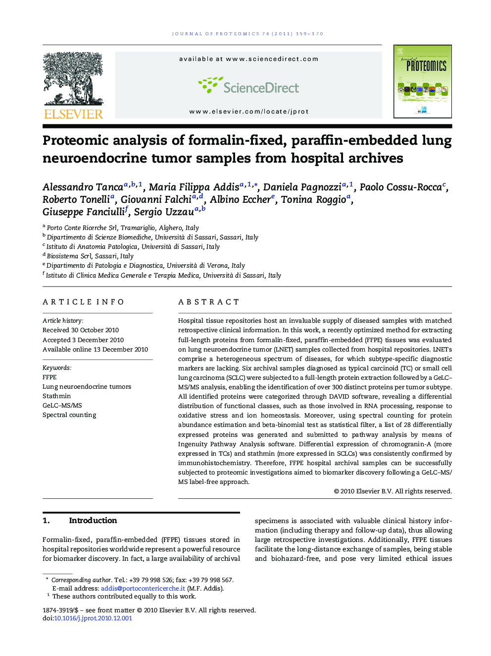 Proteomic analysis of formalin-fixed, paraffin-embedded lung neuroendocrine tumor samples from hospital archives