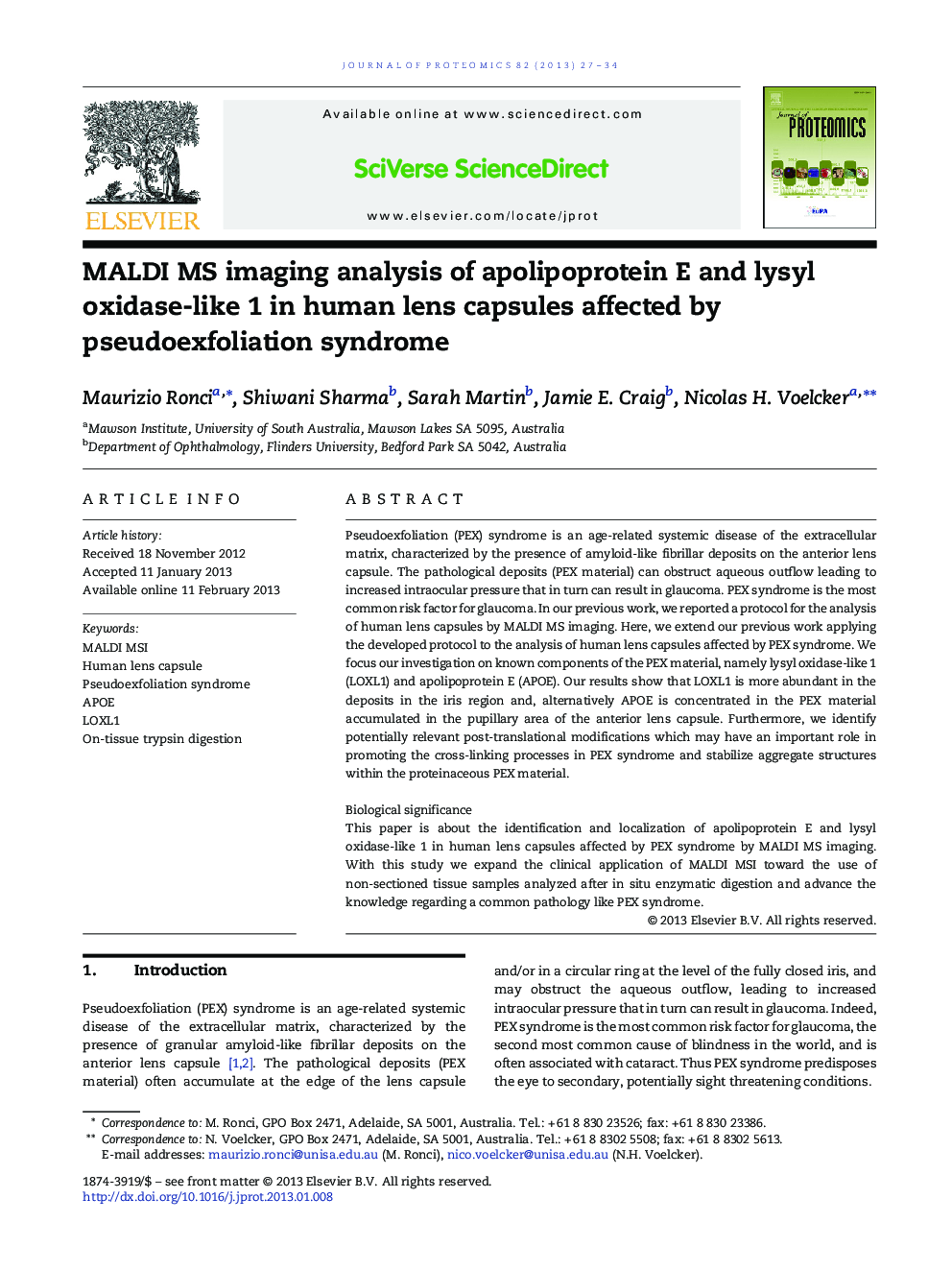 MALDI MS imaging analysis of apolipoprotein E and lysyl oxidase-like 1 in human lens capsules affected by pseudoexfoliation syndrome