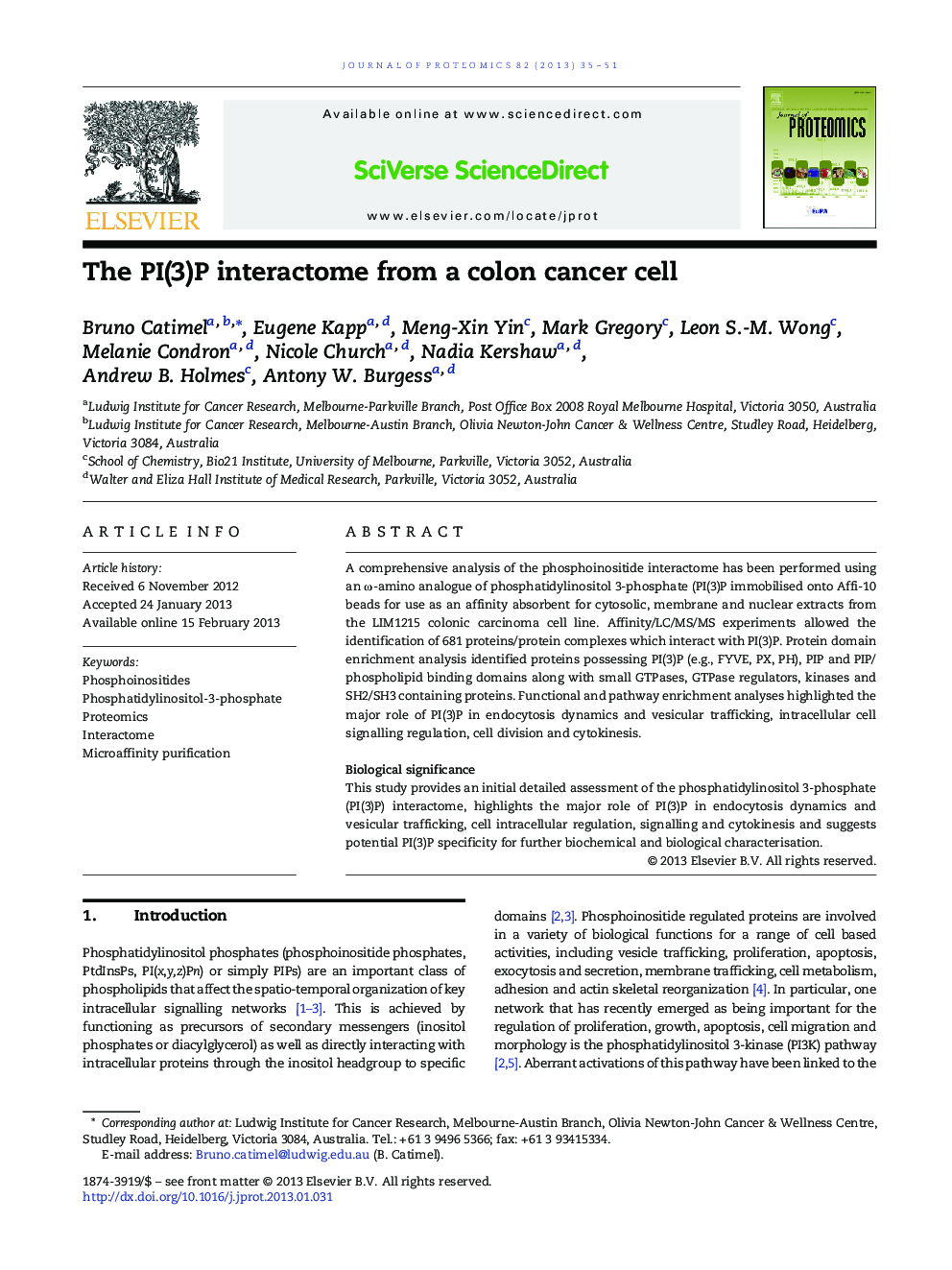 The PI(3)P interactome from a colon cancer cell