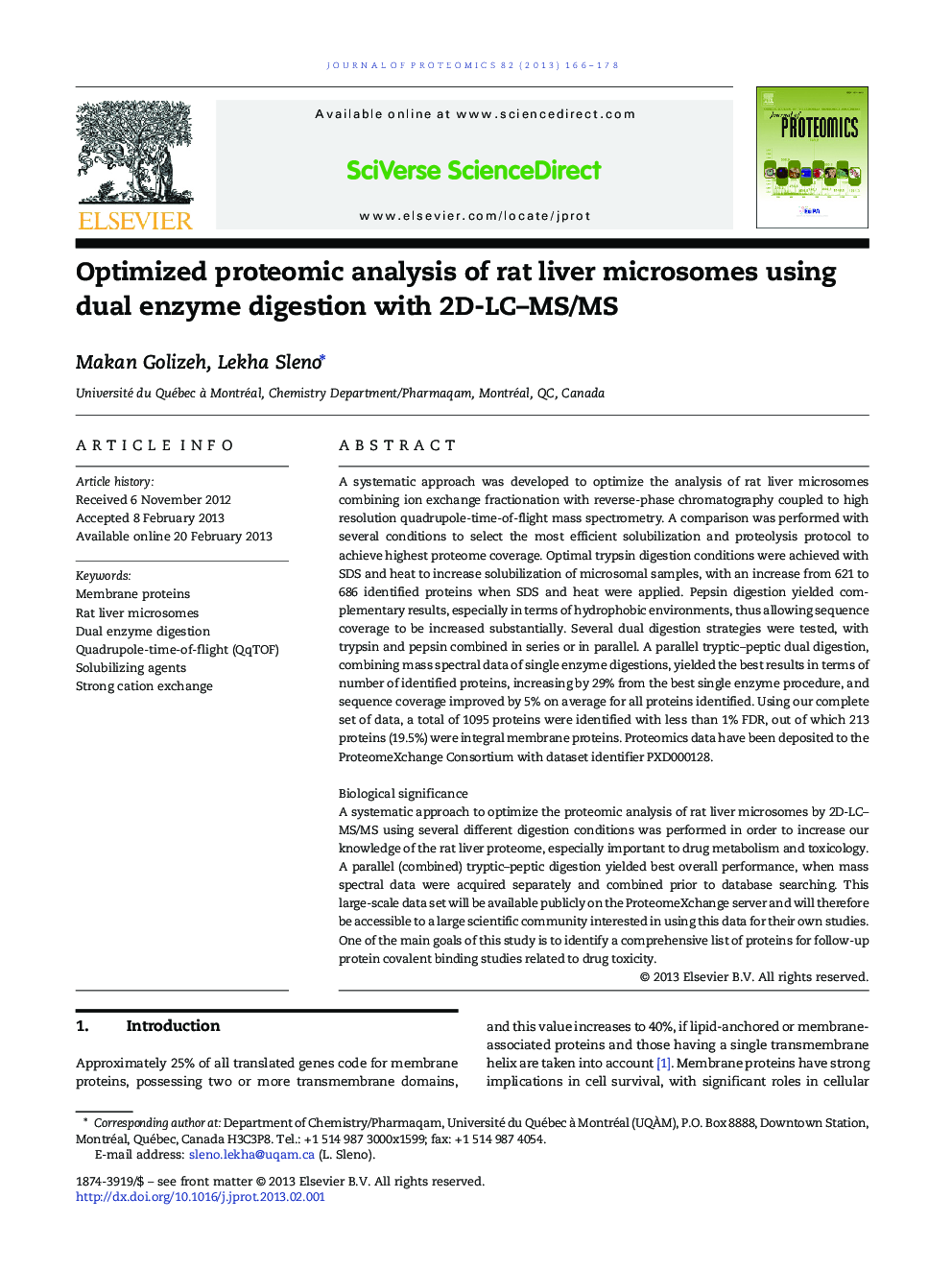 Optimized proteomic analysis of rat liver microsomes using dual enzyme digestion with 2D-LC–MS/MS