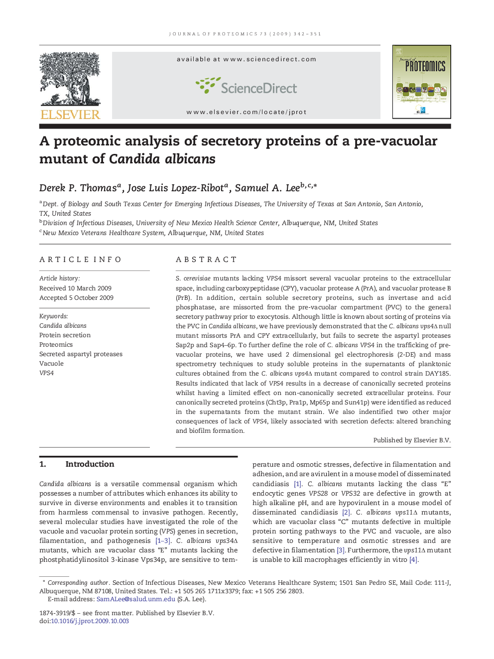 A proteomic analysis of secretory proteins of a pre-vacuolar mutant of Candida albicans