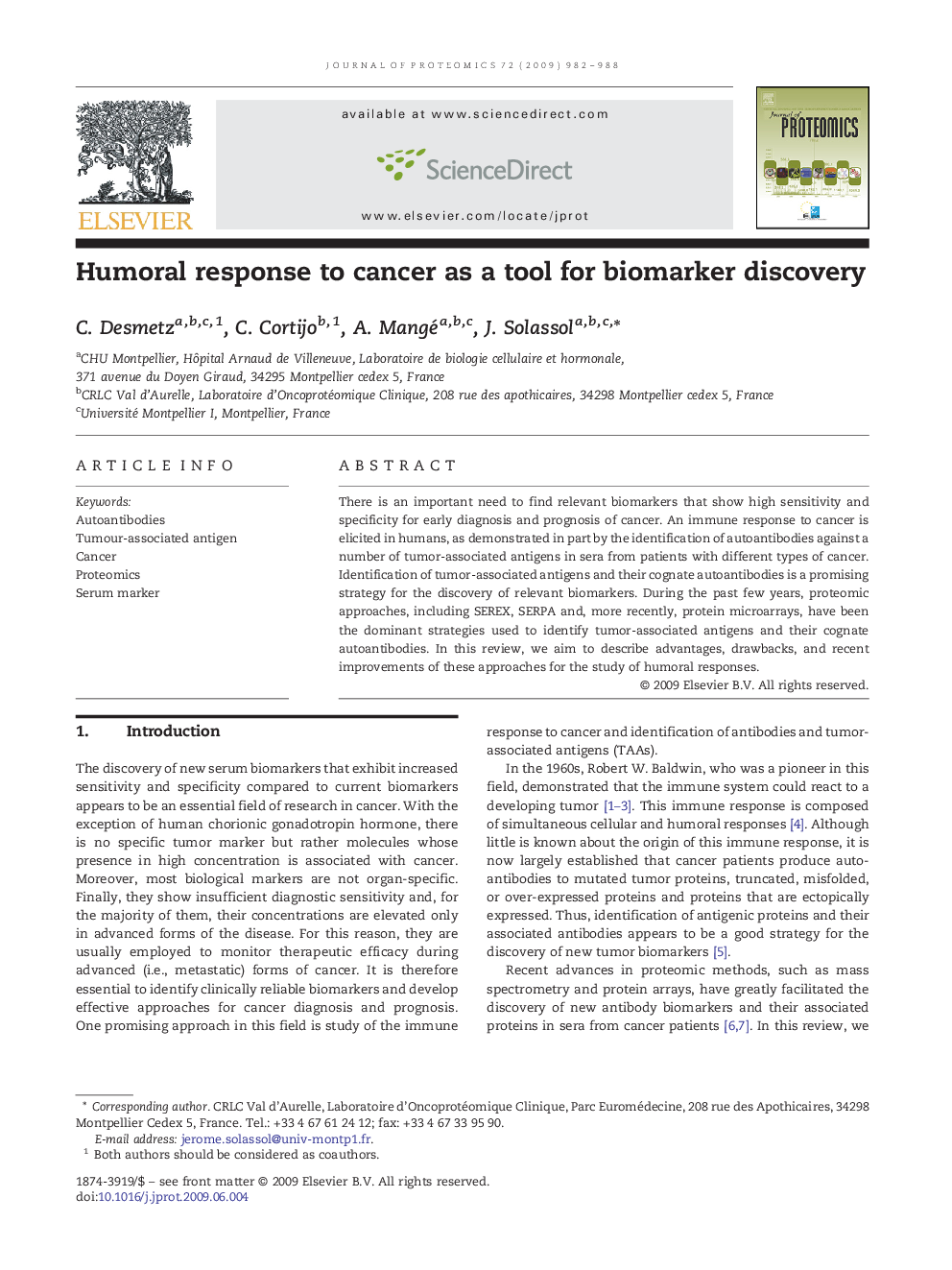 Humoral response to cancer as a tool for biomarker discovery