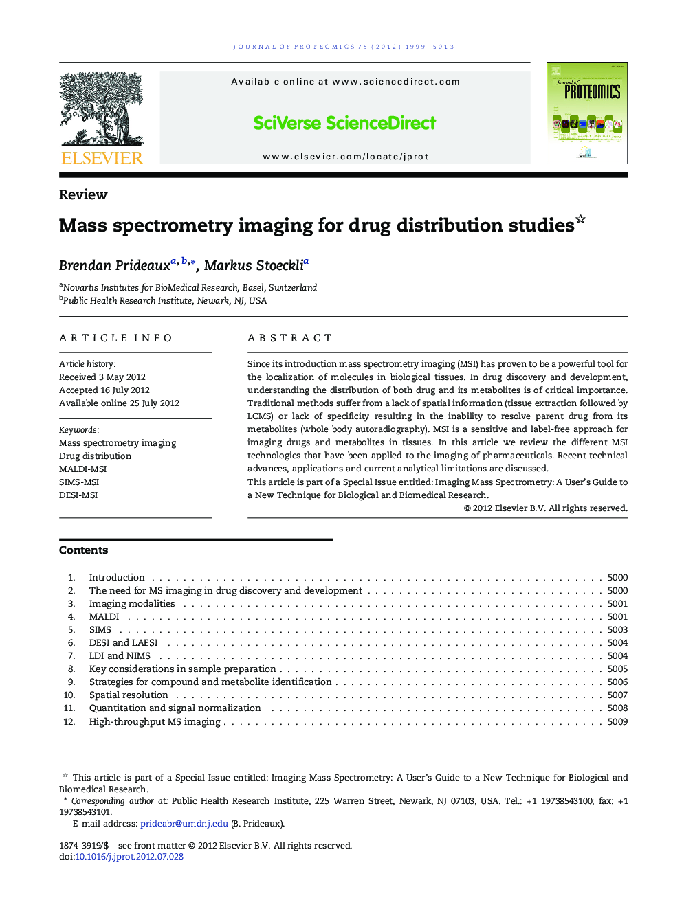 Mass spectrometry imaging for drug distribution studies 