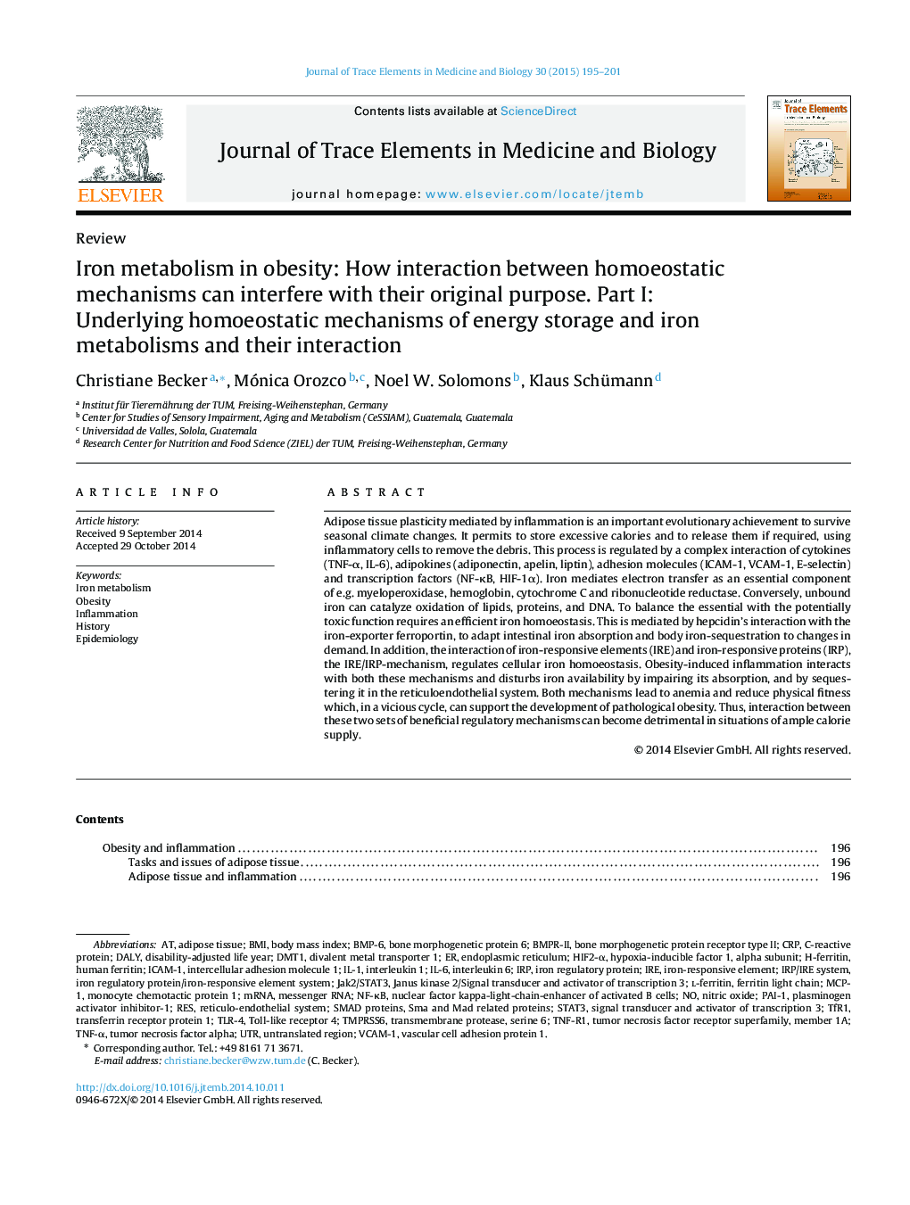 Iron metabolism in obesity: How interaction between homoeostatic mechanisms can interfere with their original purpose. Part I: Underlying homoeostatic mechanisms of energy storage and iron metabolisms and their interaction