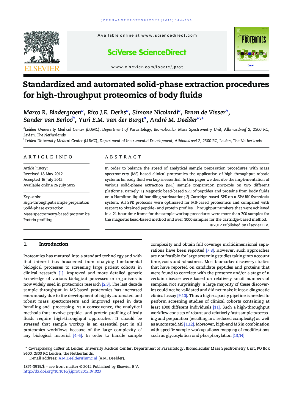 Standardized and automated solid-phase extraction procedures for high-throughput proteomics of body fluids