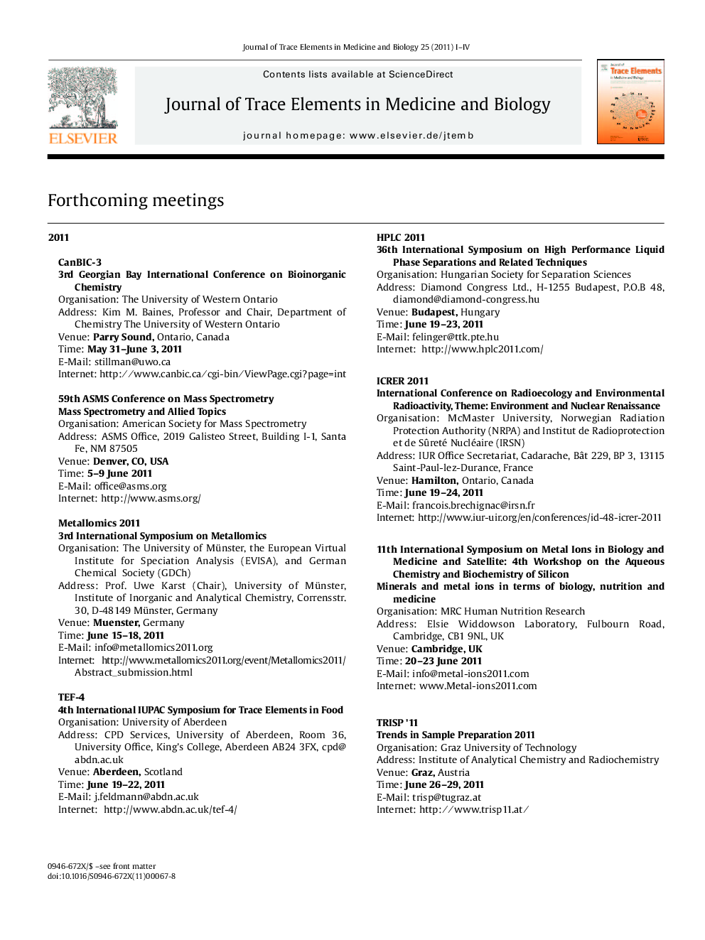 عکس صفحه اول مقاله: Forthcoming Meetings Forthcoming Meetings