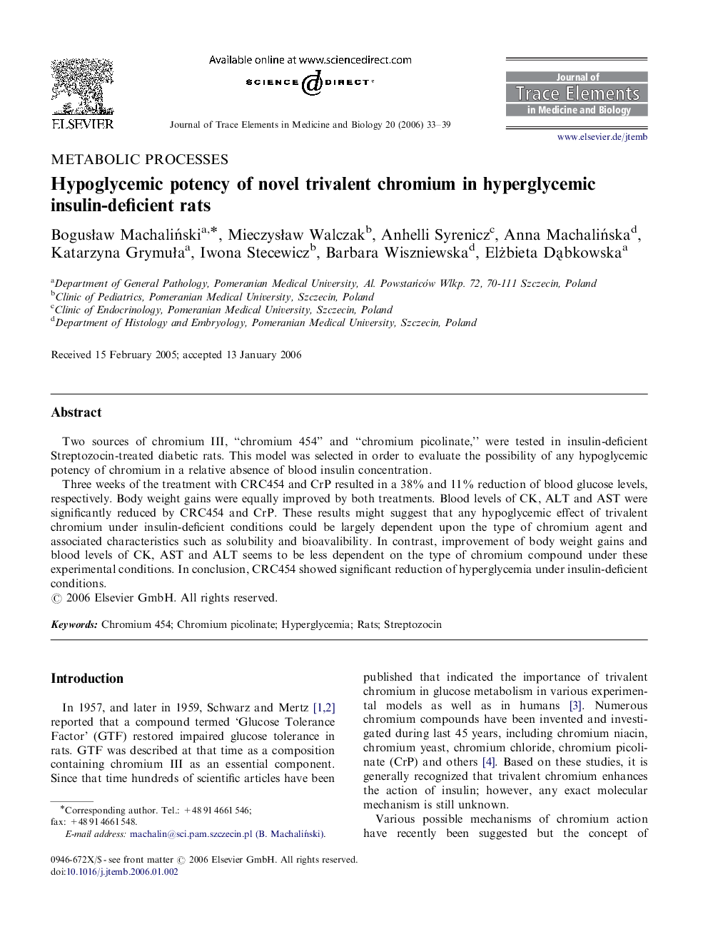 Hypoglycemic potency of novel trivalent chromium in hyperglycemic insulin-deficient rats