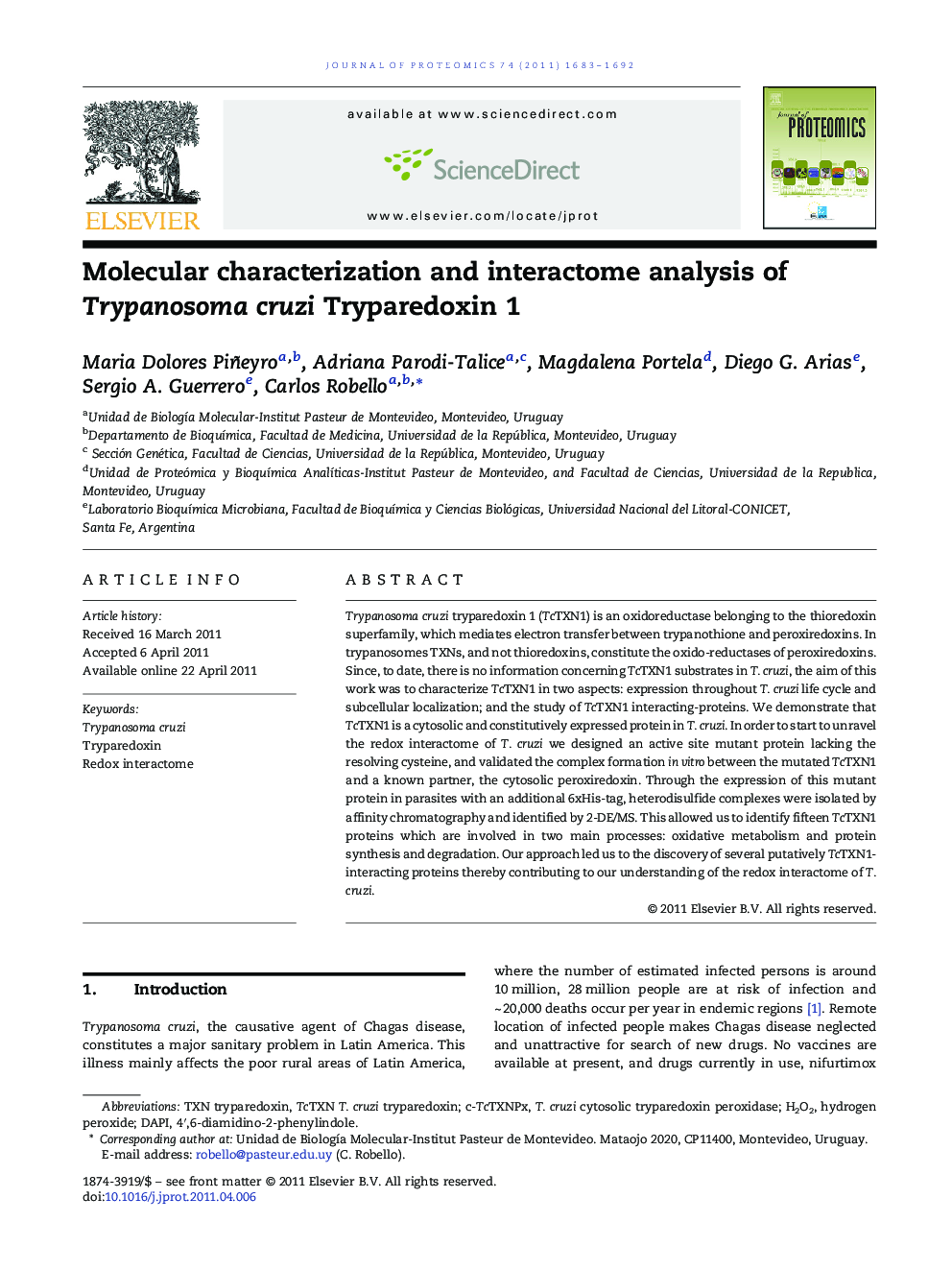 Molecular characterization and interactome analysis of Trypanosoma cruzi Tryparedoxin 1