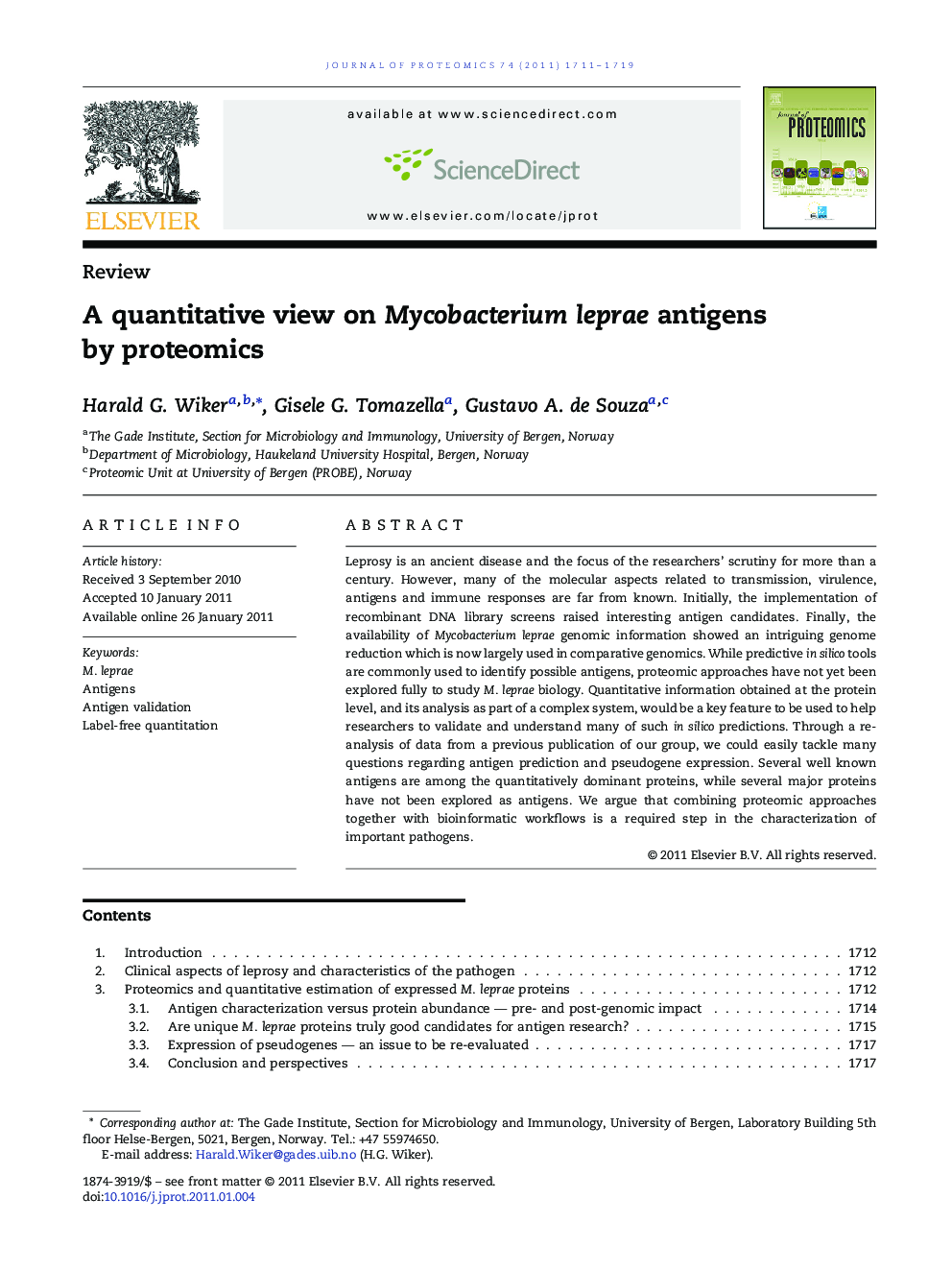 A quantitative view on Mycobacterium leprae antigens by proteomics