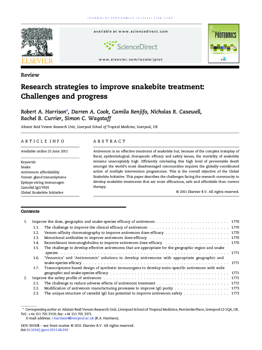 Research strategies to improve snakebite treatment: Challenges and progress