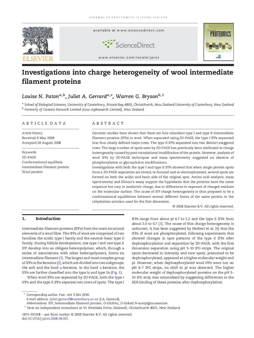 Investigations into charge heterogeneity of wool intermediate filament proteins