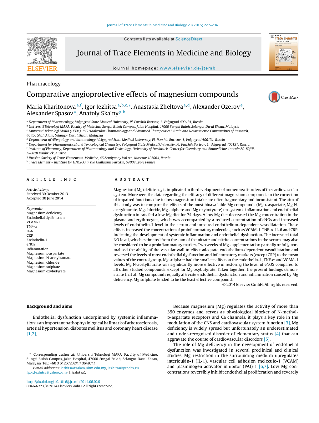 Comparative angioprotective effects of magnesium compounds