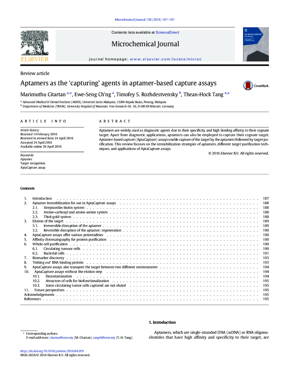 Aptamers as the ‘capturing’ agents in aptamer-based capture assays