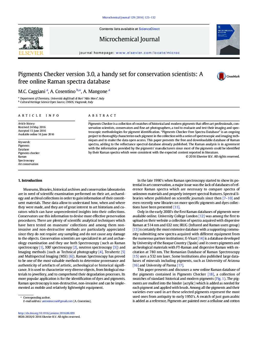 Pigments Checker version 3.0, a handy set for conservation scientists: A free online Raman spectra database