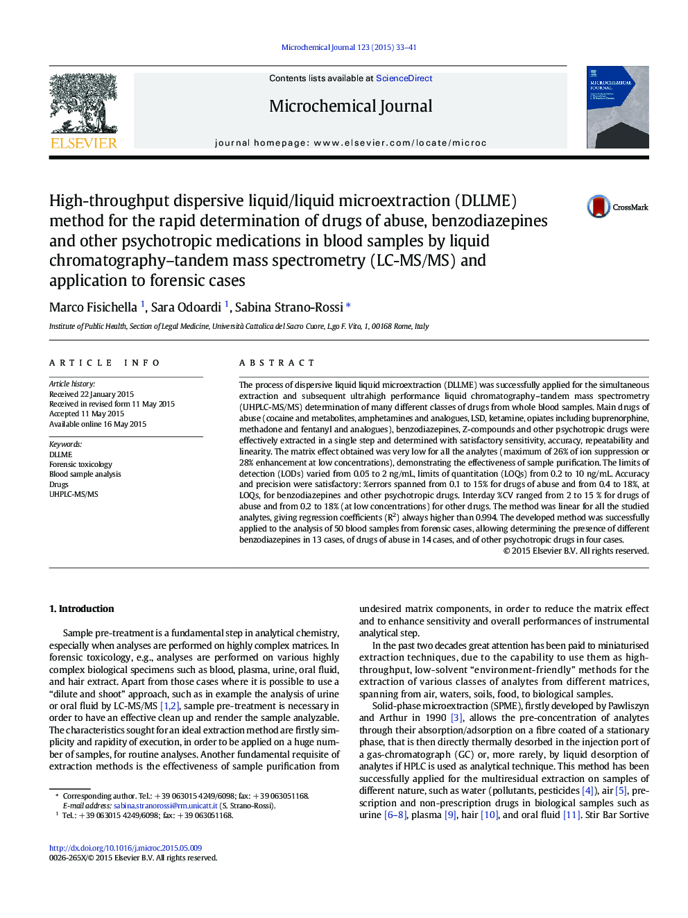 High-throughput dispersive liquid/liquid microextraction (DLLME) method for the rapid determination of drugs of abuse, benzodiazepines and other psychotropic medications in blood samples by liquid chromatography–tandem mass spectrometry (LC-MS/MS) and app