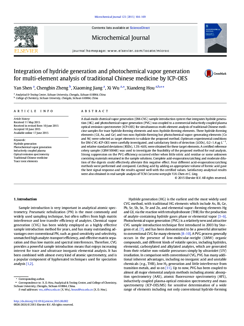 Integration of hydride generation and photochemical vapor generation for multi-element analysis of traditional Chinese medicine by ICP-OES