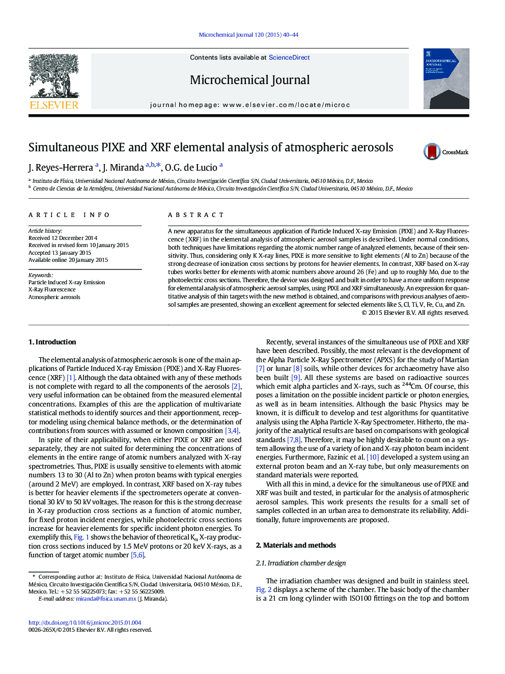 Simultaneous PIXE and XRF elemental analysis of atmospheric aerosols