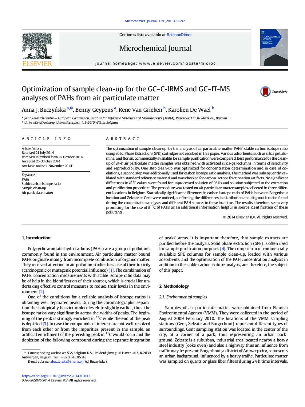 Optimization of sample clean-up for the GC–C-IRMS and GC–IT-MS analyses of PAHs from air particulate matter