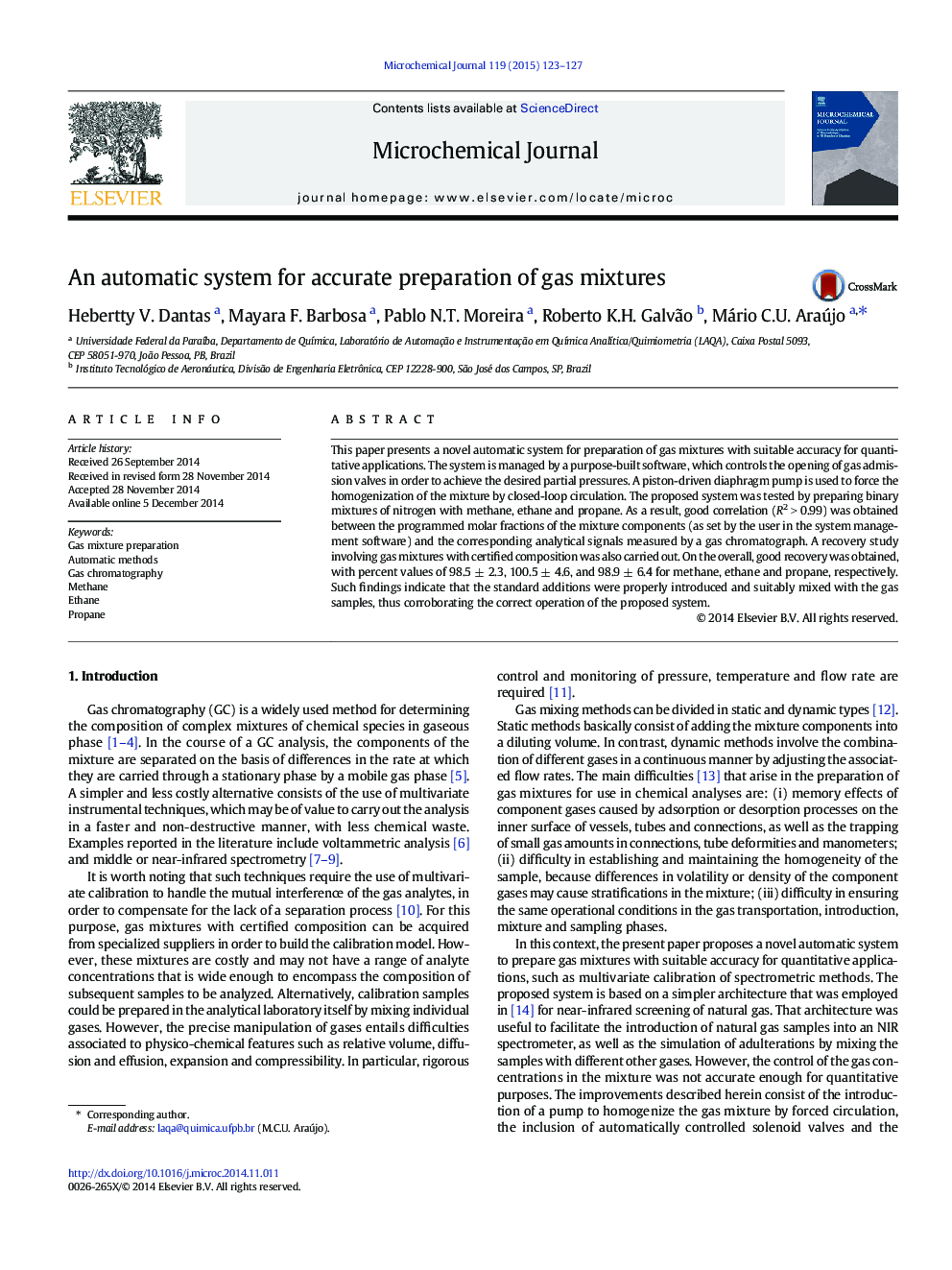 An automatic system for accurate preparation of gas mixtures