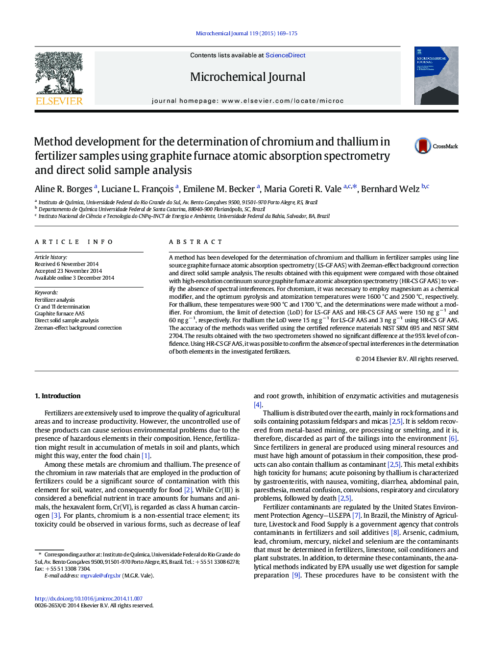 Method development for the determination of chromium and thallium in fertilizer samples using graphite furnace atomic absorption spectrometry and direct solid sample analysis