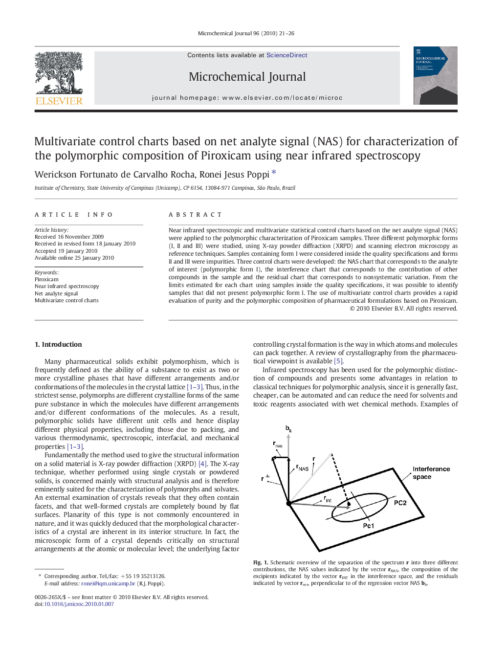 Multivariate control charts based on net analyte signal (NAS) for characterization of the polymorphic composition of Piroxicam using near infrared spectroscopy