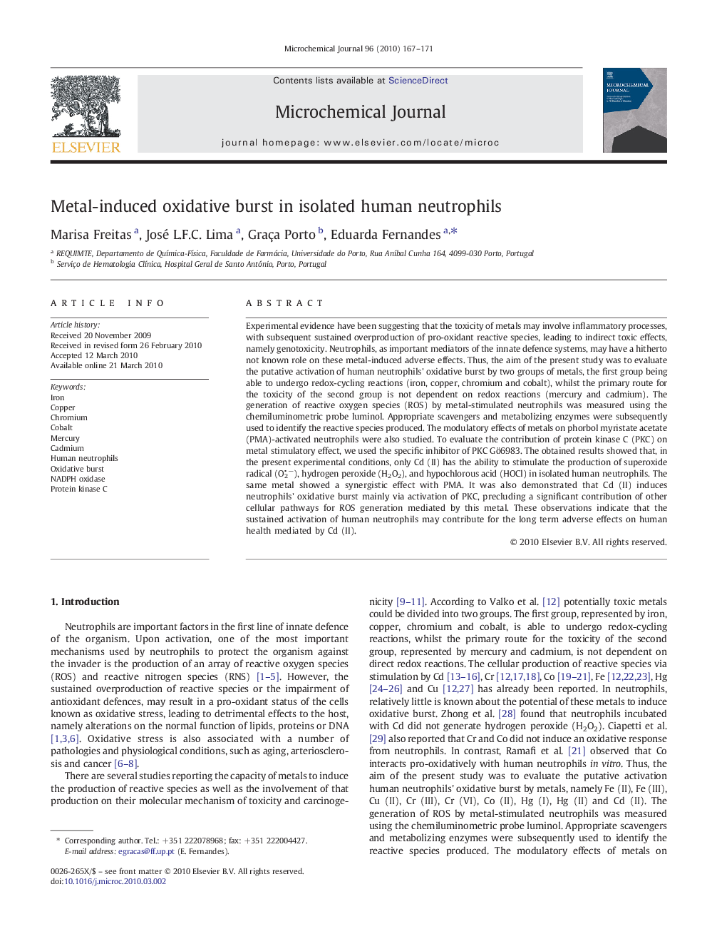 Metal-induced oxidative burst in isolated human neutrophils