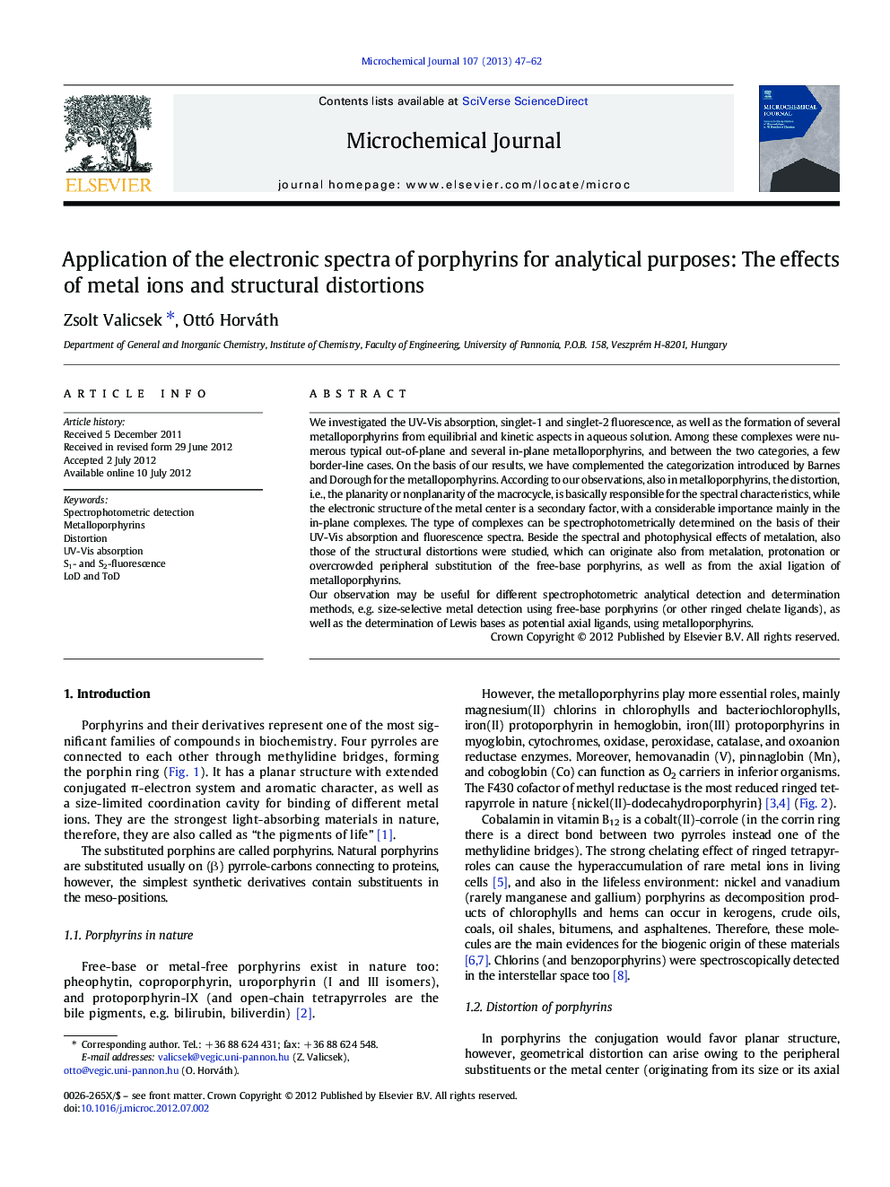 Application of the electronic spectra of porphyrins for analytical purposes: The effects of metal ions and structural distortions