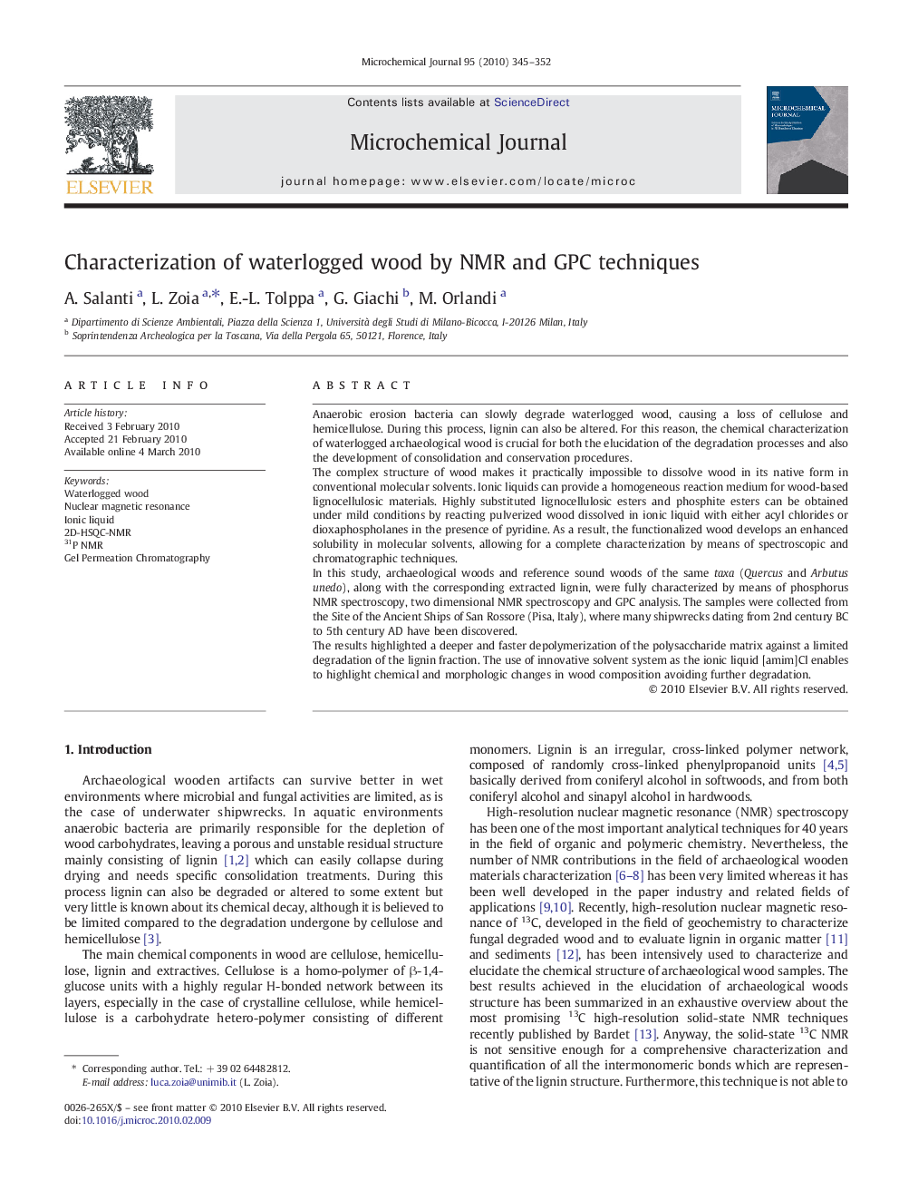 Characterization of waterlogged wood by NMR and GPC techniques