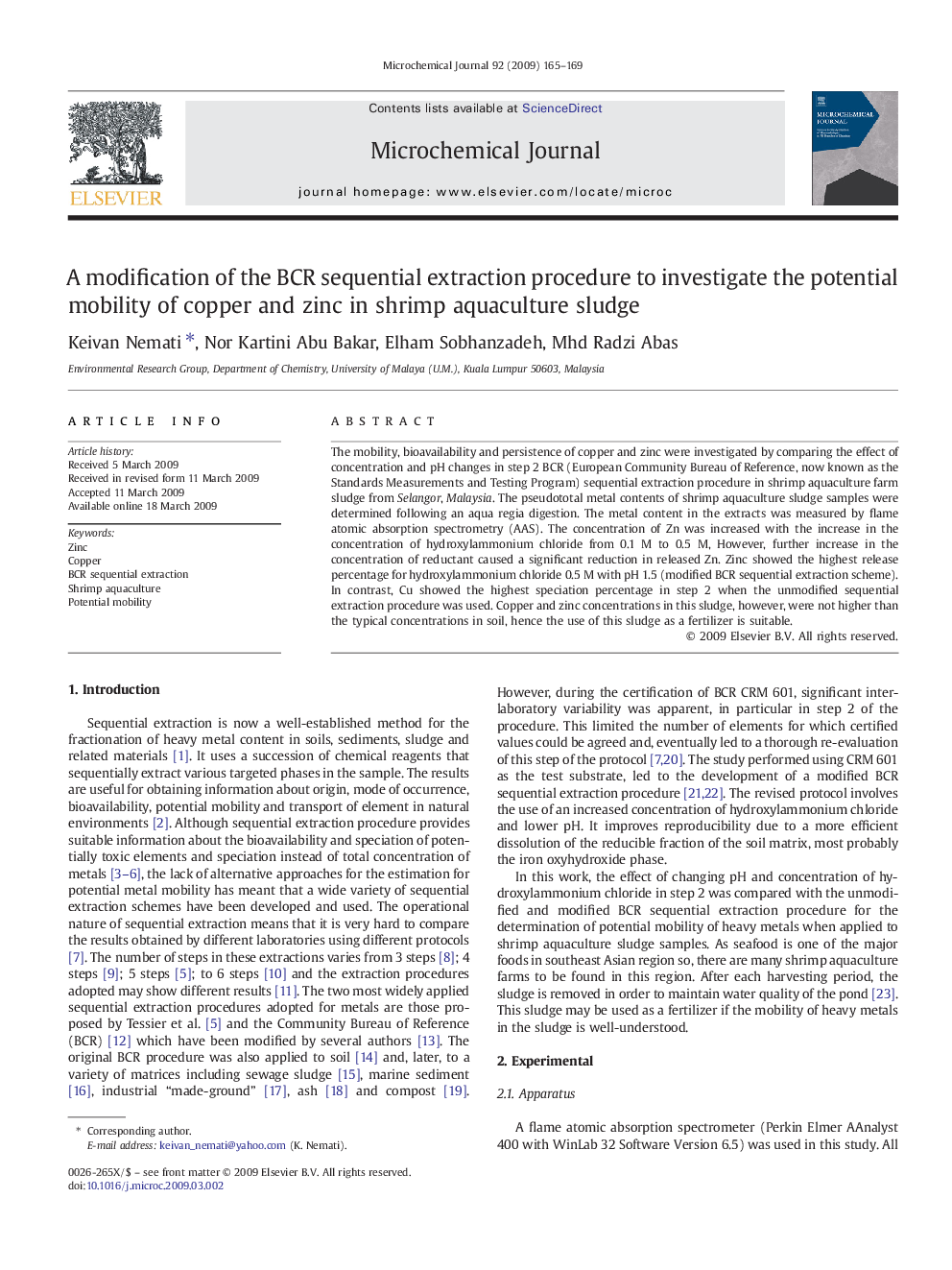 A modification of the BCR sequential extraction procedure to investigate the potential mobility of copper and zinc in shrimp aquaculture sludge