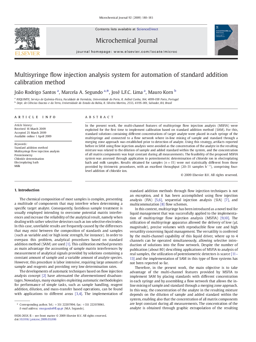 Multisyringe flow injection analysis system for automation of standard addition calibration method