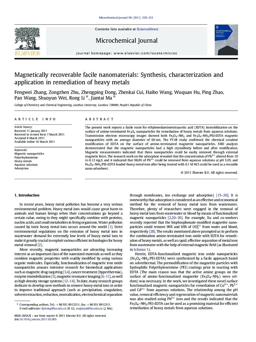 Magnetically recoverable facile nanomaterials: Synthesis, characterization and application in remediation of heavy metals