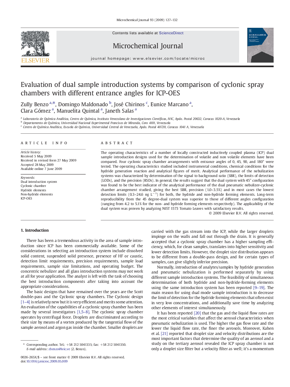 Evaluation of dual sample introduction systems by comparison of cyclonic spray chambers with different entrance angles for ICP-OES