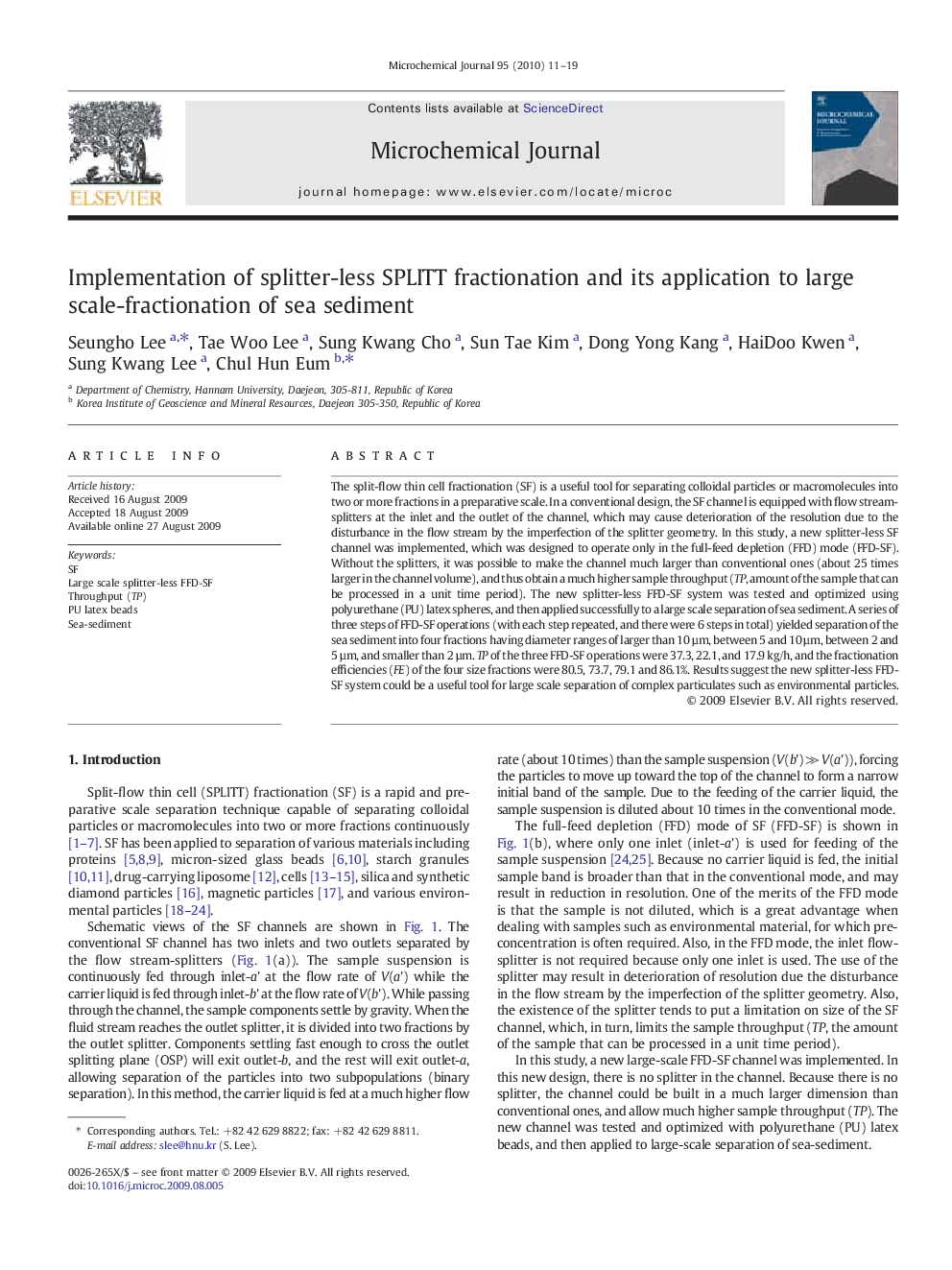 Implementation of splitter-less SPLITT fractionation and its application to large scale-fractionation of sea sediment