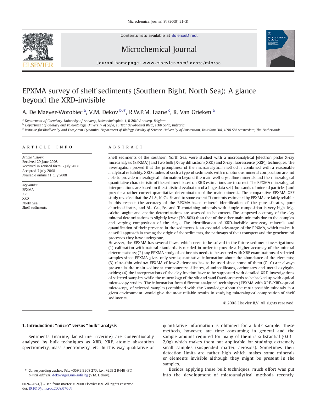 EPXMA survey of shelf sediments (Southern Bight, North Sea): A glance beyond the XRD-invisible