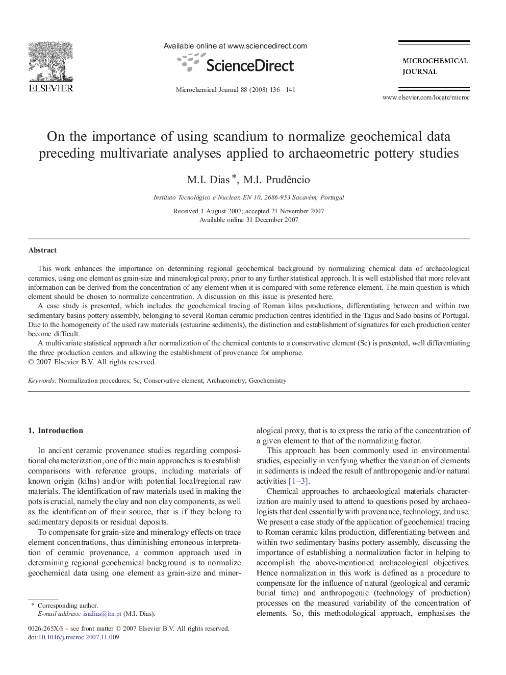 On the importance of using scandium to normalize geochemical data preceding multivariate analyses applied to archaeometric pottery studies