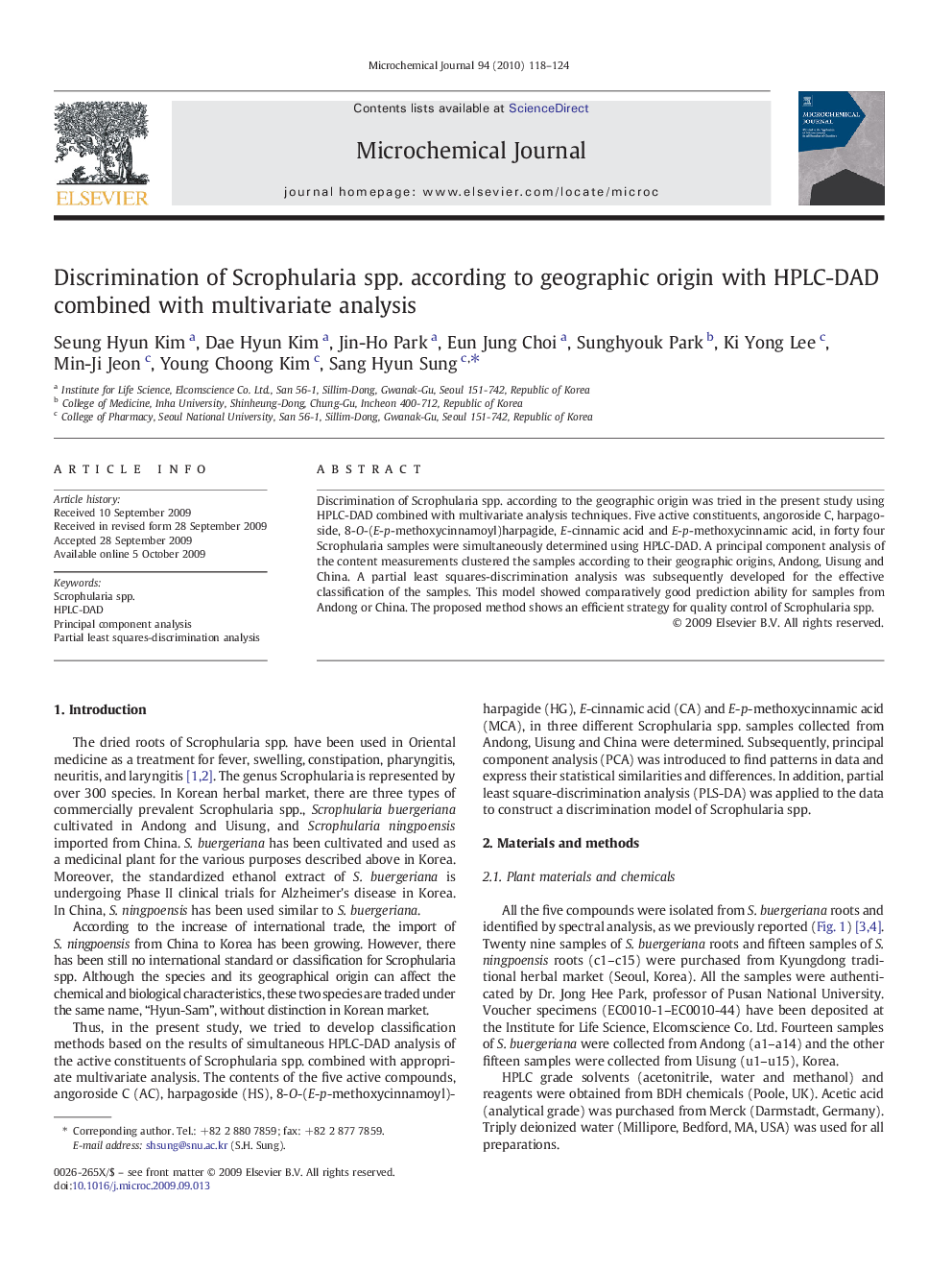 Discrimination of Scrophularia spp. according to geographic origin with HPLC-DAD combined with multivariate analysis