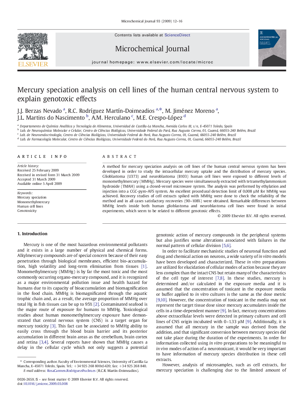 Mercury speciation analysis on cell lines of the human central nervous system to explain genotoxic effects