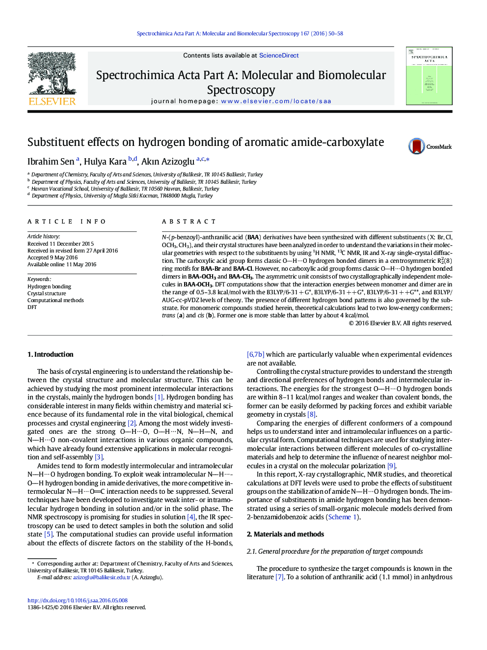 Substituent effects on hydrogen bonding of aromatic amide-carboxylate