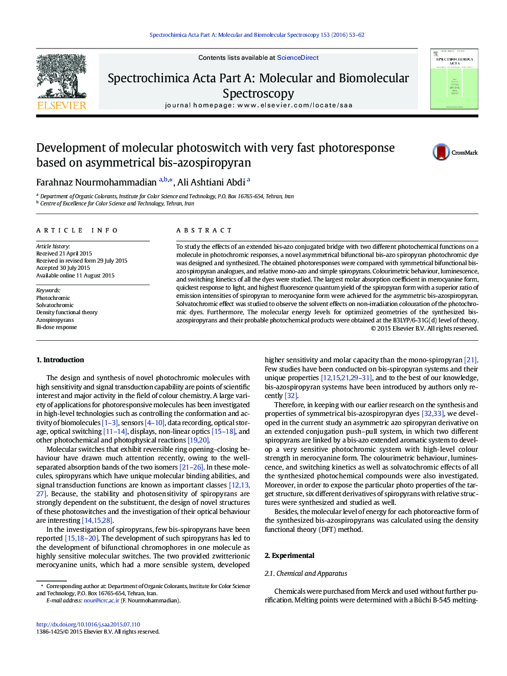 Development of molecular photoswitch with very fast photoresponse based on asymmetrical bis-azospiropyran