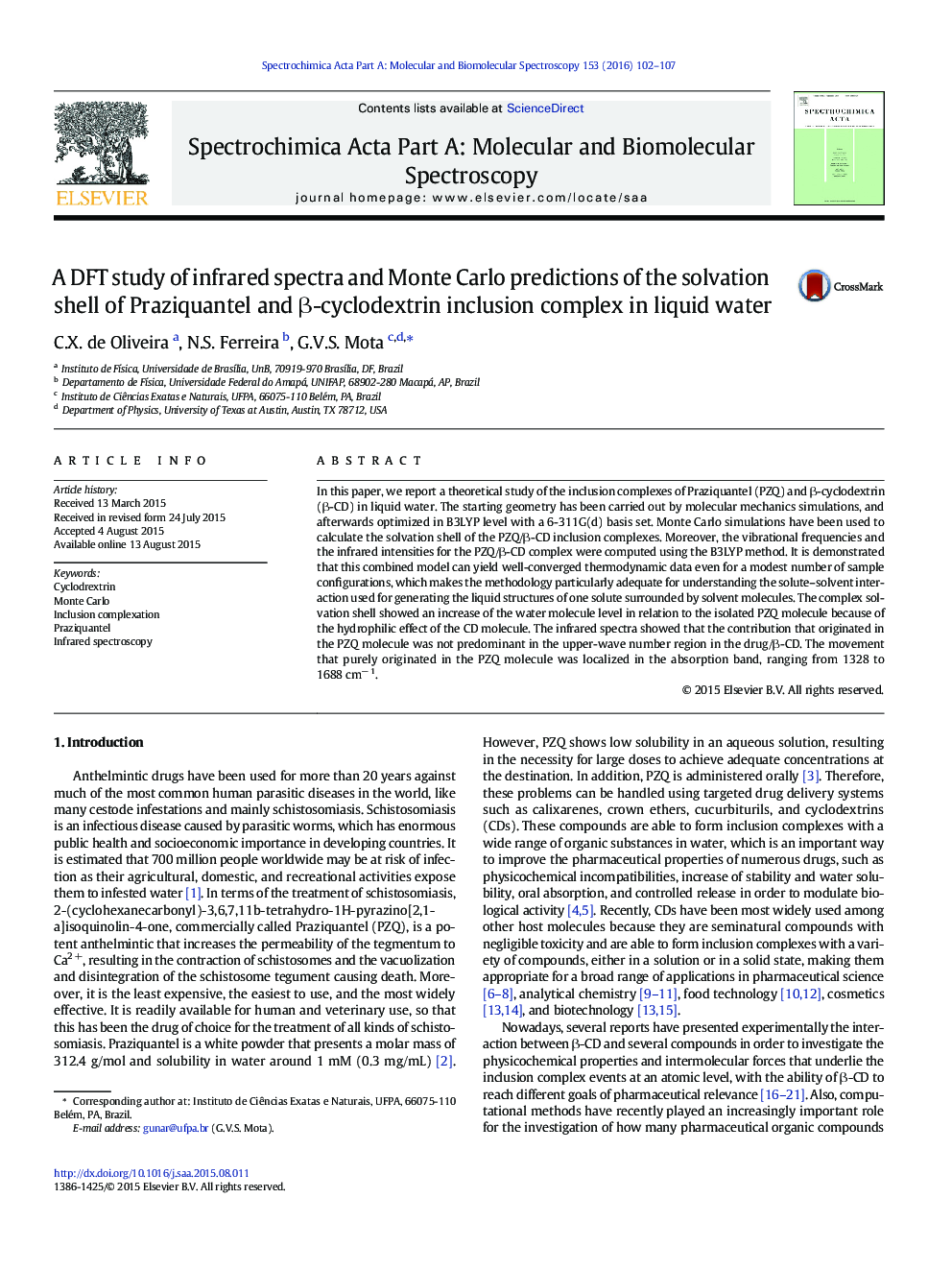 A DFT study of infrared spectra and Monte Carlo predictions of the solvation shell of Praziquantel and β-cyclodextrin inclusion complex in liquid water