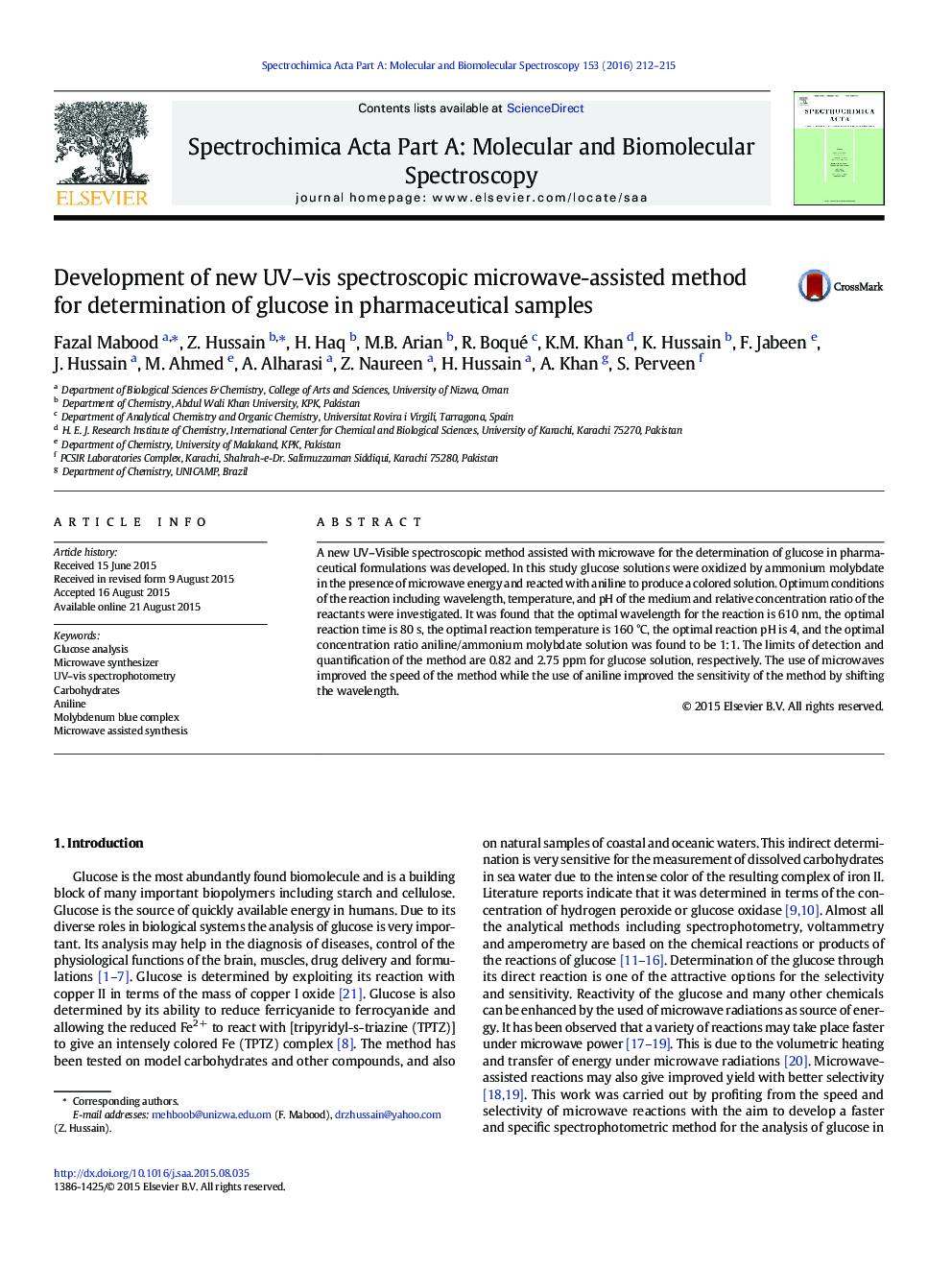 Development of new UV–vis spectroscopic microwave-assisted method for determination of glucose in pharmaceutical samples