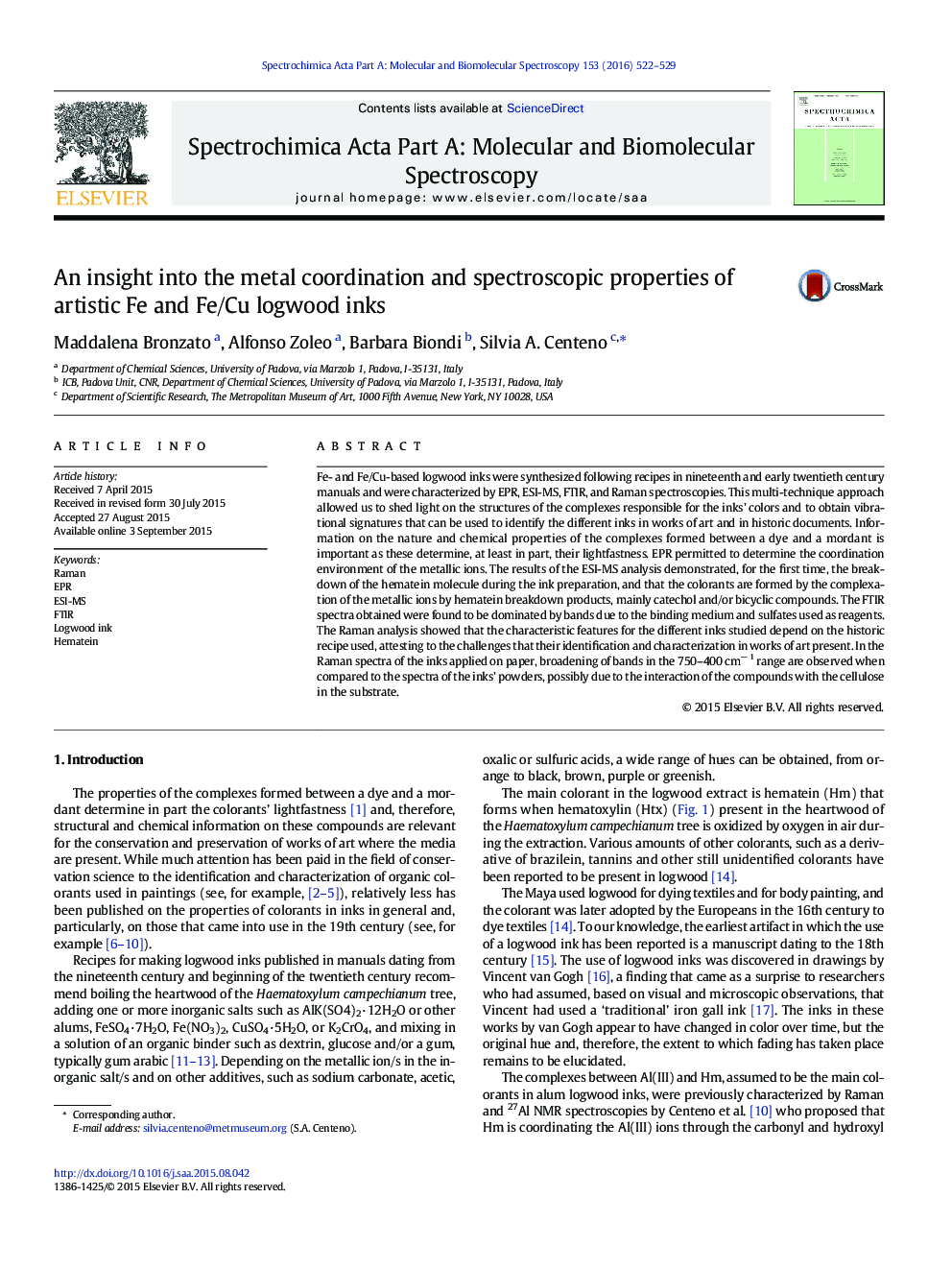 An insight into the metal coordination and spectroscopic properties of artistic Fe and Fe/Cu logwood inks