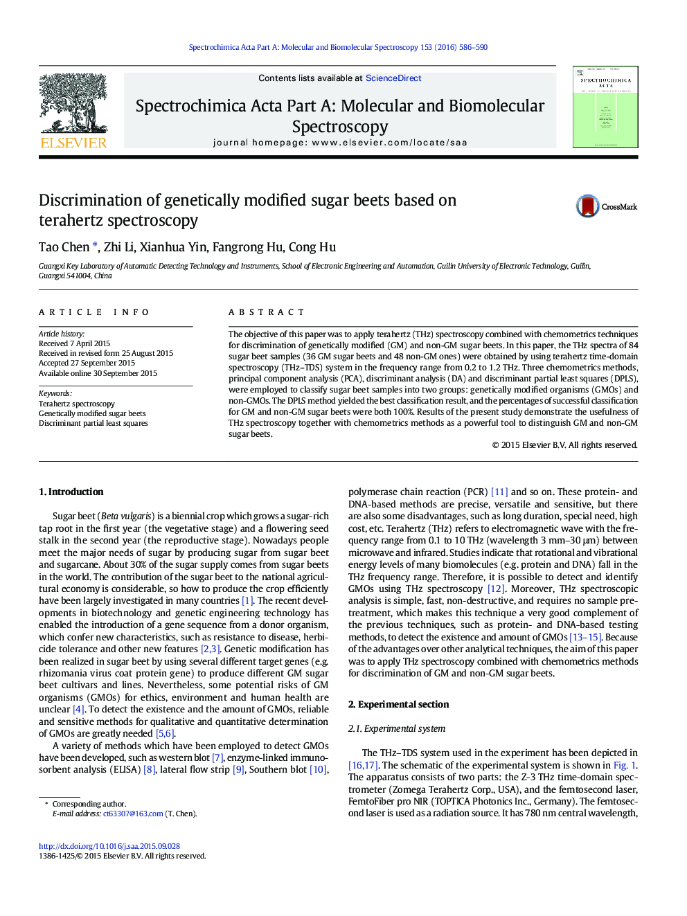 Discrimination of genetically modified sugar beets based on terahertz spectroscopy