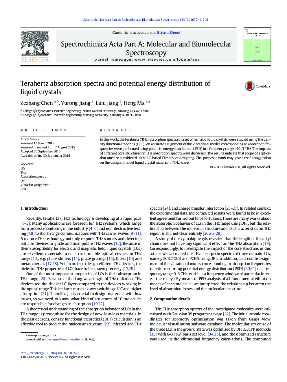 Terahertz absorption spectra and potential energy distribution of liquid crystals