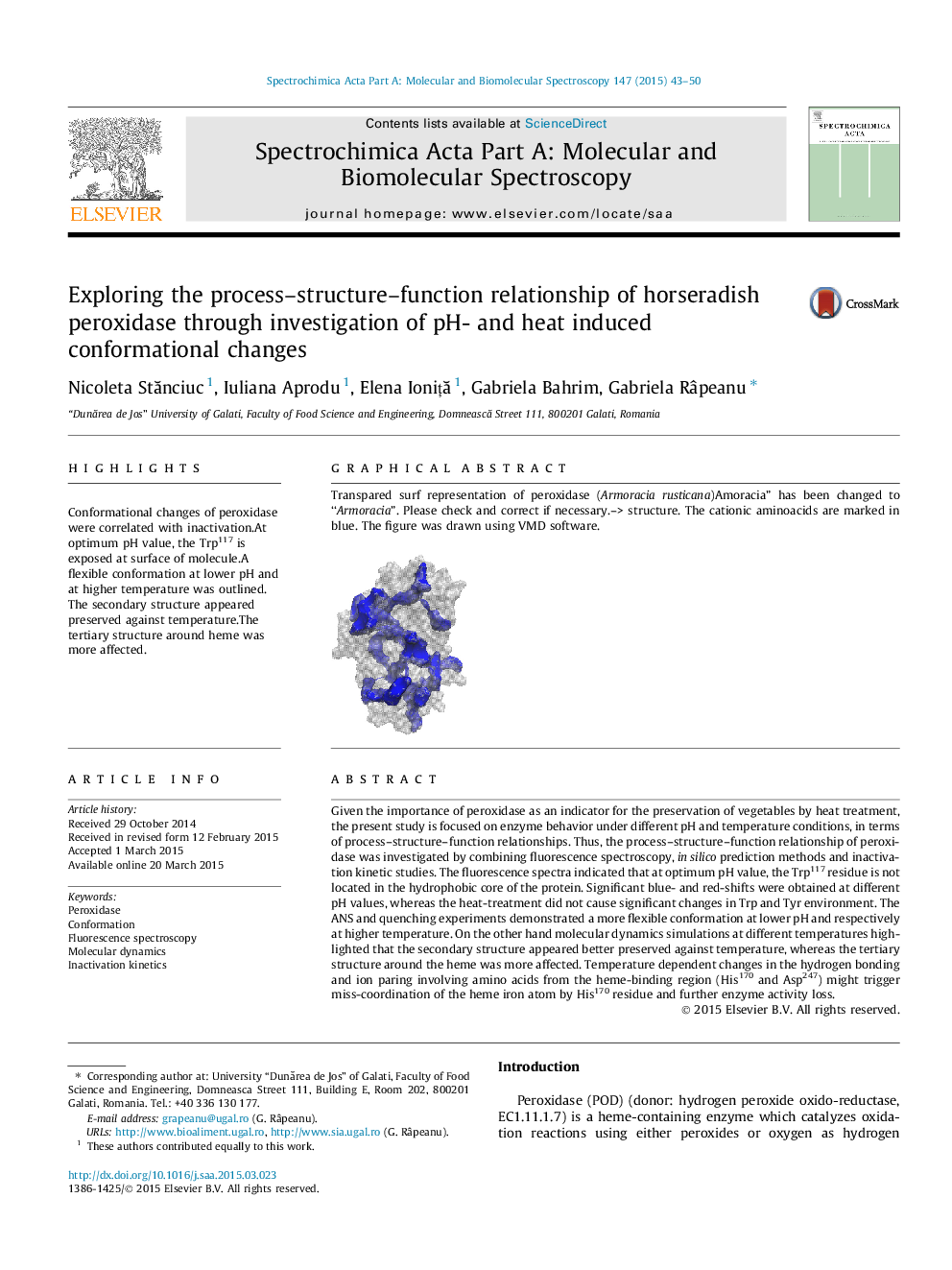 Exploring the process–structure–function relationship of horseradish peroxidase through investigation of pH- and heat induced conformational changes