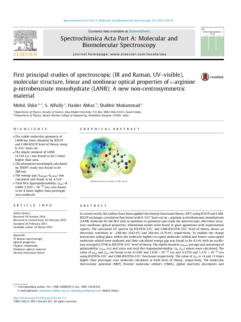 First principal studies of spectroscopic (IR and Raman, UV–visible), molecular structure, linear and nonlinear optical properties of l-arginine p-nitrobenzoate monohydrate (LANB): A new non-centrosymmetric material