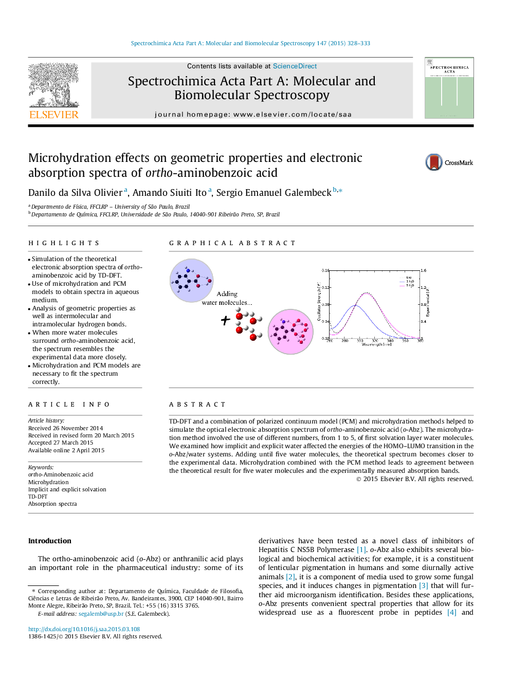 Microhydration effects on geometric properties and electronic absorption spectra of ortho-aminobenzoic acid